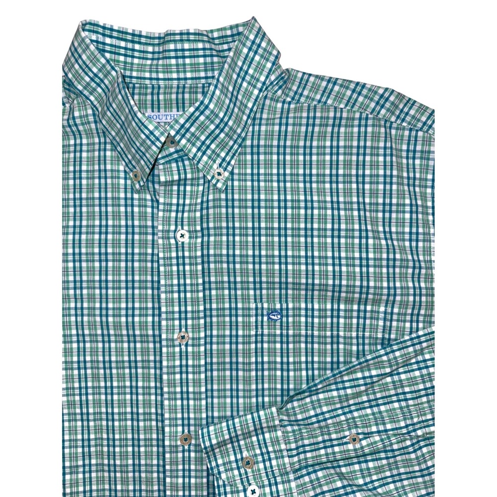 Southern Tide Mens Large Green Plaid Long Sleeve Button Down Shirt Skipjack Logo
